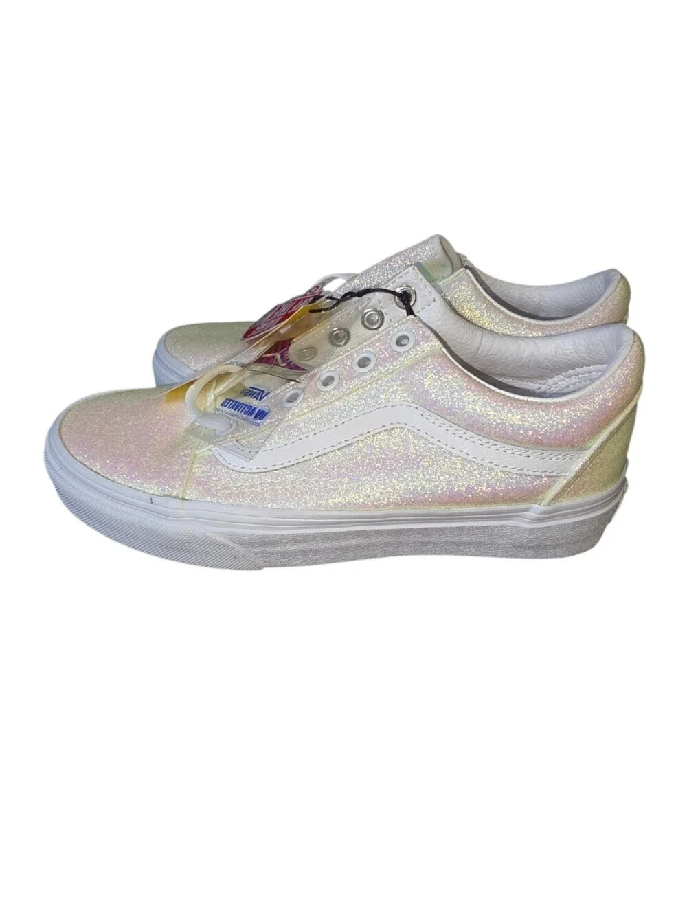NWT Vans Glitter Iridescent  Sz 6 Sneakers White Pink